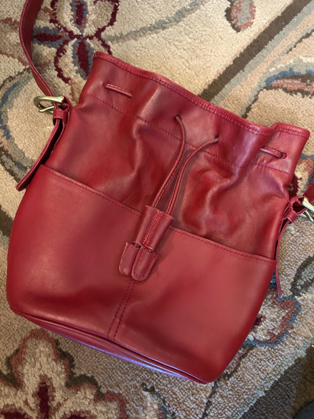 Coach Red Leather Drawstring Crossbody Bucket Bag - Picture 2 of 9
